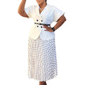 D620 european and american export new arrival elegant blazer collar short sleeve top polka dot pleated midi skirt african cross-border outfit set