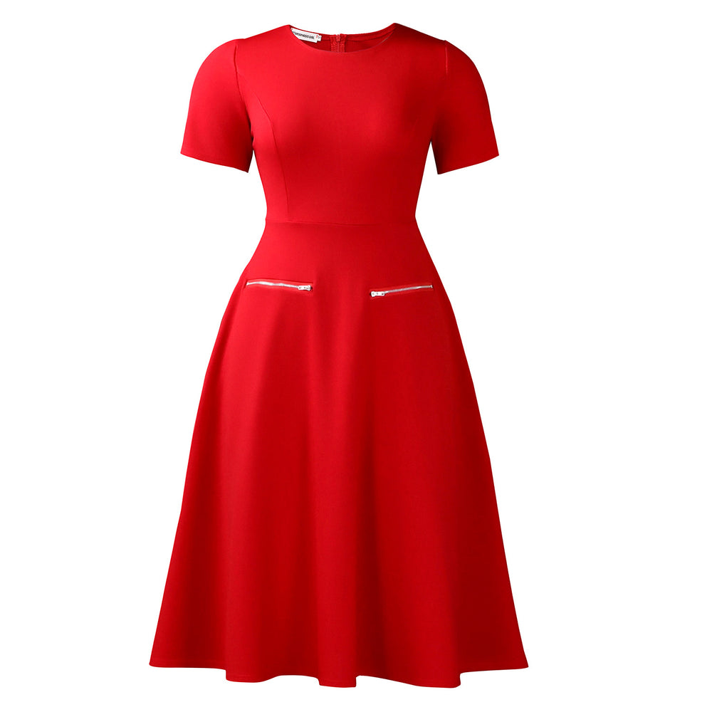 D619  foreign trade  new women's elegant minimalist round neck slimming solid color dress