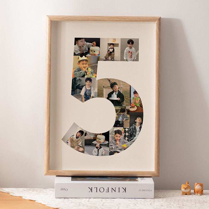 One-year-old commemorative photo frame photo DIY growth record couple baby birthday table number 2 puzzle frame