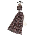 Sense of design leopard print halter suspender two-piece set women's summer sleeveless bowsrufflesbackless vacation suit