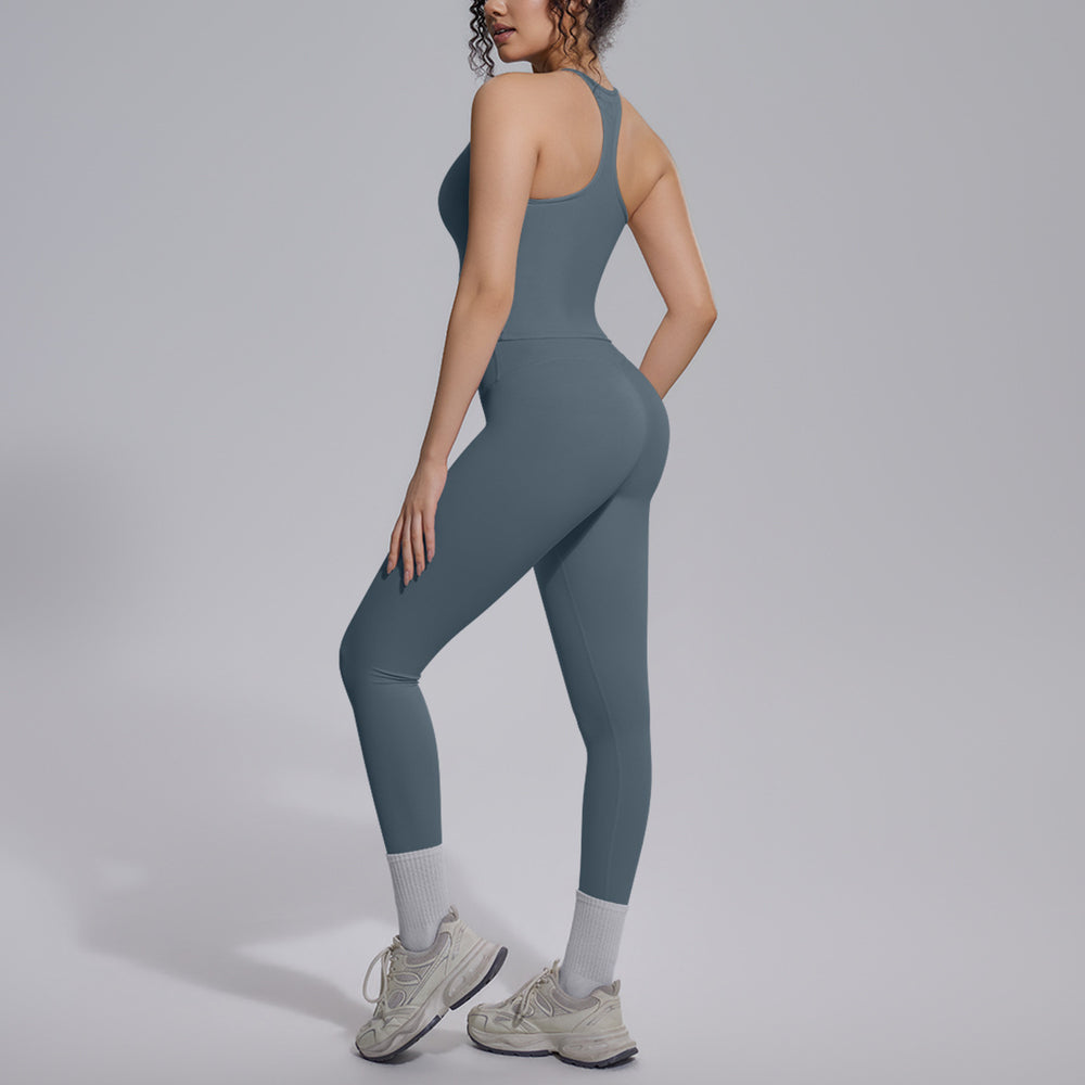 New arrival cross-border fashion double-sided brocade i-shaped beautiful back yoga suit sports running fitness running two-piece set for women