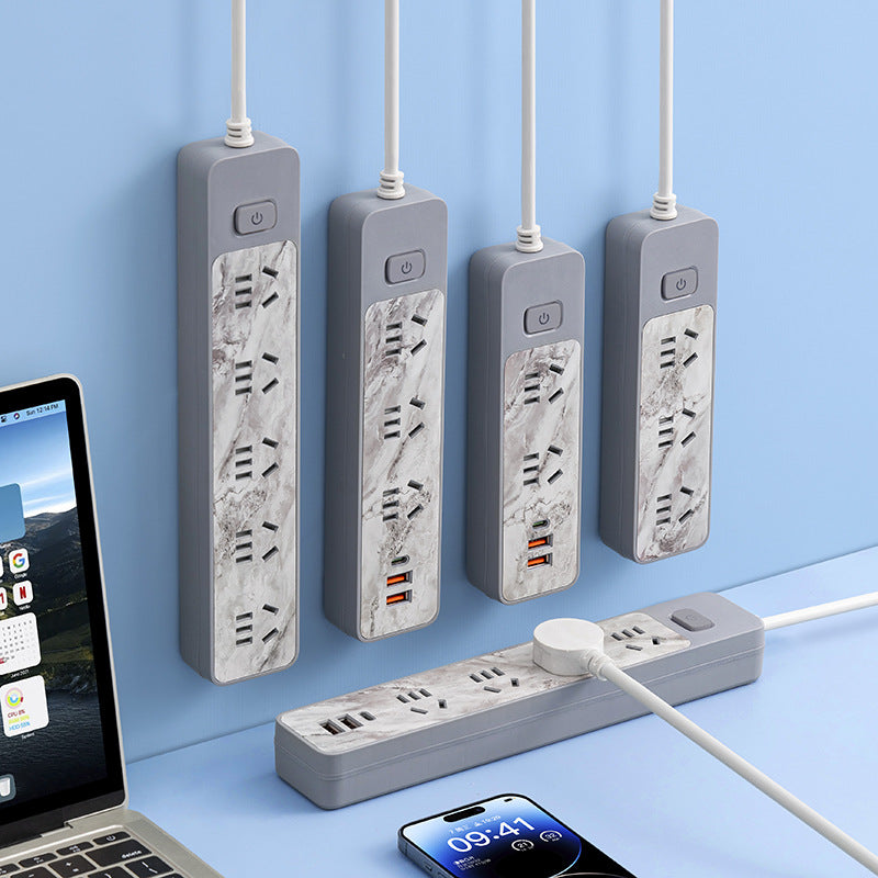 Custom pattern marble socket panel multi-outlet power strip with usb charging, 10a, corded, multiple outlets