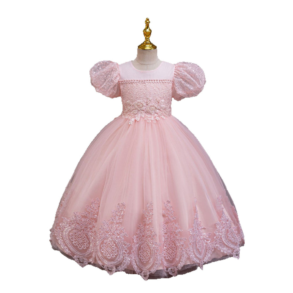 Ready-to-ship children's embroidered sequin puff sleeve princess dress - girls' runway model dress - kids dress