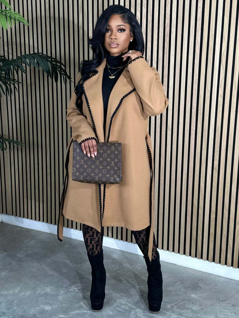 spring european women's wool blend long sleeve knit turn-down collar long coat loose trench coat outerwear