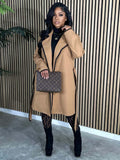 spring european women's wool blend long sleeve knit turn-down collar long coat loose trench coat outerwear