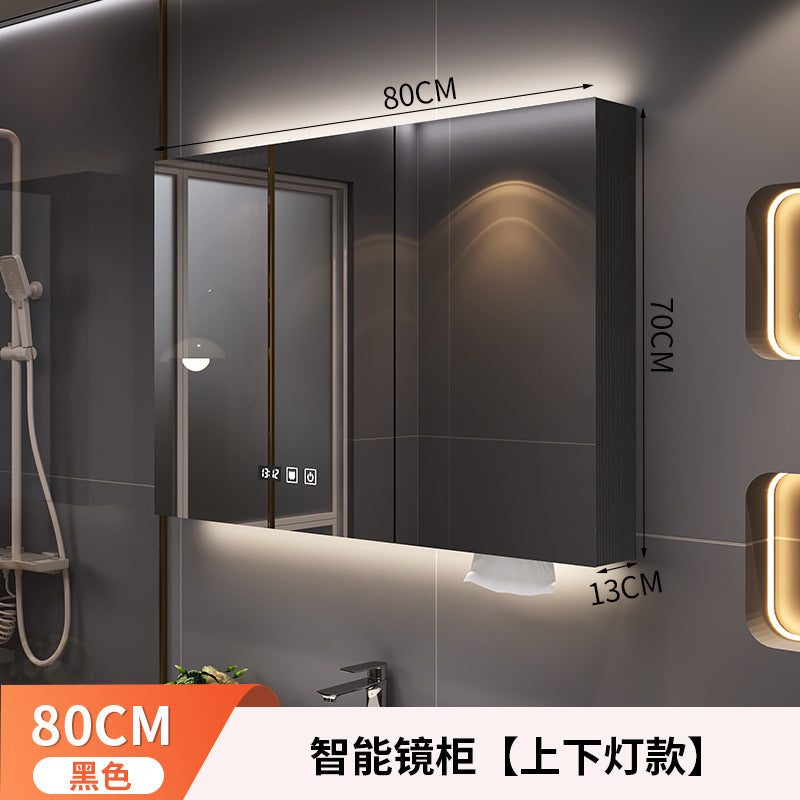Smart bathroom mirror cabinet Wall-mounted with lamp defogging dressing Multi-layer solid wood storage cabinet Bathroom mirror cabinet