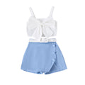 european and american summer new girls' skirt-pants set: camisole tank top with skirt-pants and belt three-piece outfit
