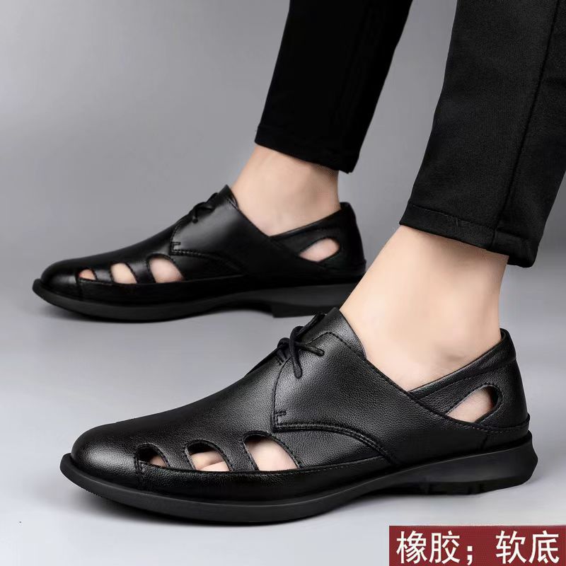 Special big salenew arrivalmen leather sandals summer breathable leather shoes middle-aged and elderly soft bottom dad hole shoes cut out