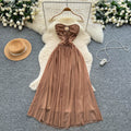 Retrotube top butterfly off-the-shoulder dress women's new arrivalhigh waist waist slimming look a-line mesh long skirt elegant outfit