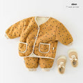 Newborn baby cotton outfit set - fleece-lined lightweight cotton two-piece winter set - korean style fashion set for baby girls