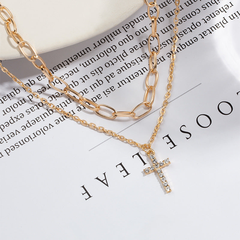 Cross sweater necklace wholesale fashion cross-border jewelry women's fall and winter full diamond fashionstylishcasual stacked necklace