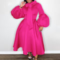 Plus size women's winter puff sleeve tie-waist bow detail maxi dress - european & american style evening gown for export independent stores