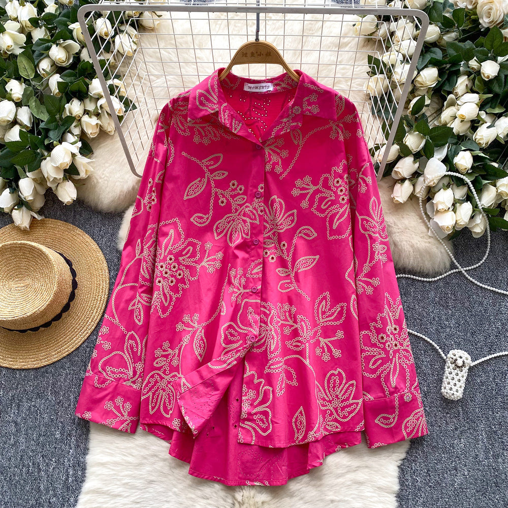 Fashionable fashionable fashionable shirt women  new arrival relaxed casualloose single breasted printing long sleevestops women