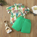 Amazon new spring/summer boys' leaf print short sleeve and shorts set - beach vacation style two-piece outfit