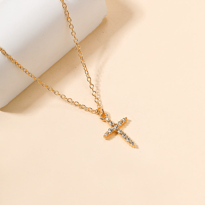 Wholesale gold cross necklaces - cross-border fashion, european & american style, high-end personalized jewelry, trendy ins style diamond-studded alloy pendants for women