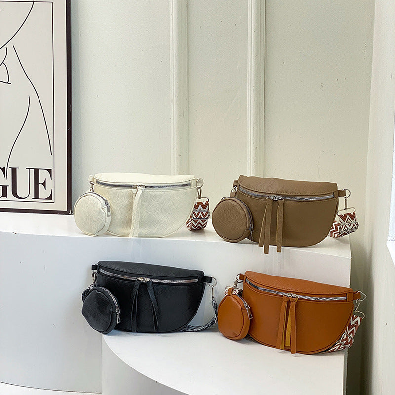 Foreign trade niche design women's breast bag 2024 new PU texture shoulder messenger bag solid color simple fashion fanny pack