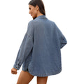 Fashion cross-border foreign trade  new style washed retro loosecasual early autumn new style slit denim shirt