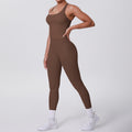 fashion brushed pure color tight racerbackflap pocket pants sports suit running fitness yoga clothes two-piece set
