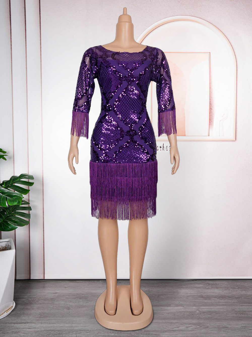 new european and american fashion women's sequin dress african  tassel bodycon skirt plus size
