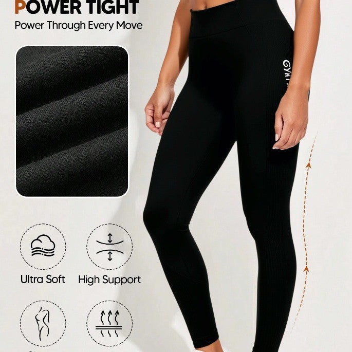 Seamless high-waisted yoga leggings with lettering - perfect for cross-border e-commerce, cycling, training, yoga, running, and layering