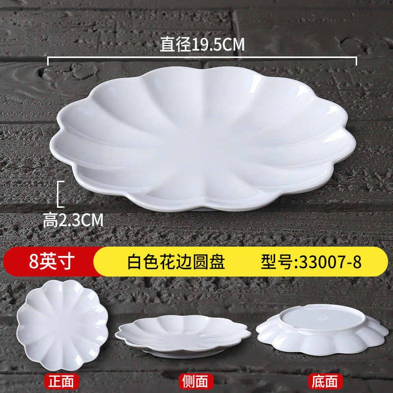 Melamine plate commercial hotel restaurant lace round plate resistant to falling cooking hot dish plate hotel creative cold dish snack plate