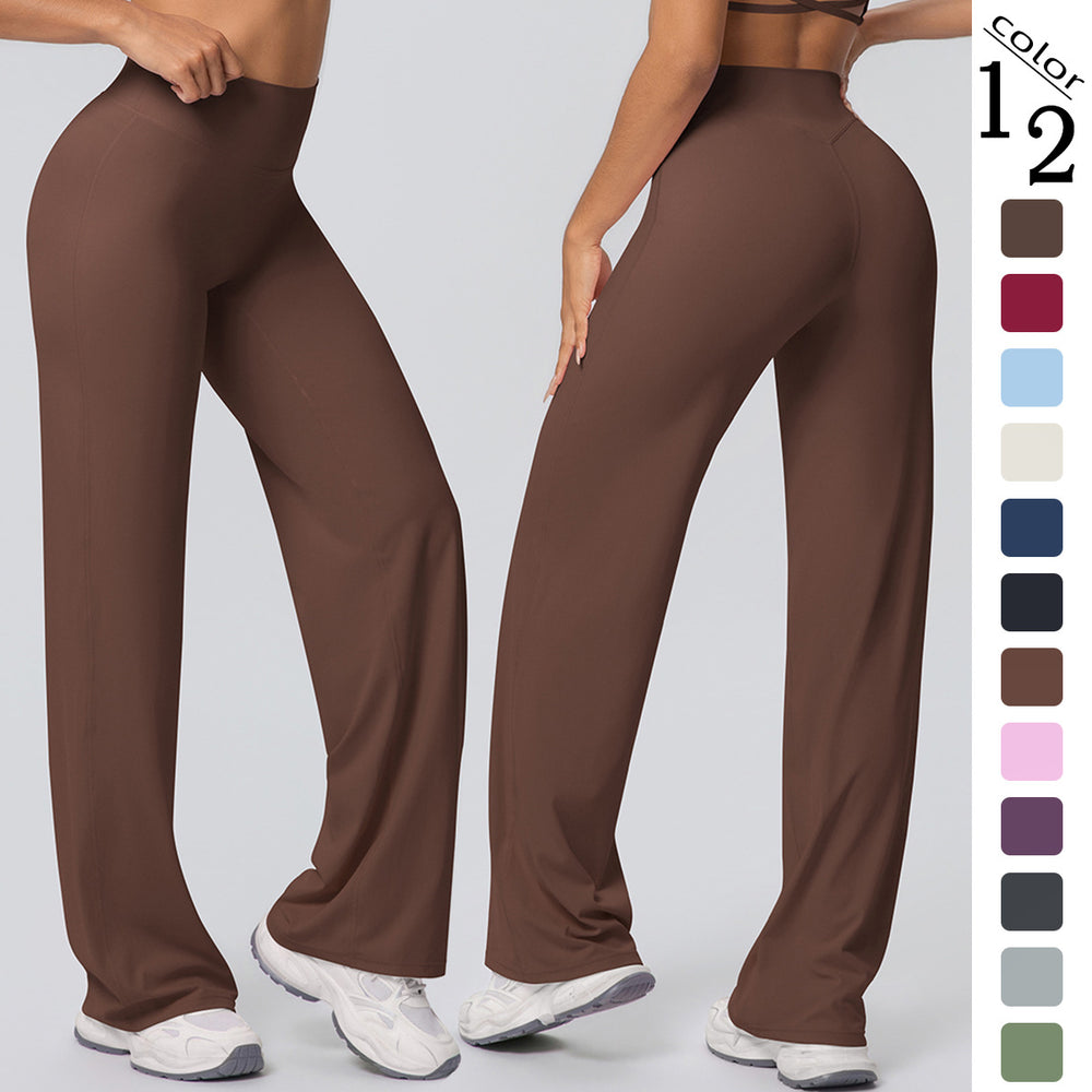 New arrival cross-border double-sided brushed pure colorhigh waistloose breathable yoga wide-leg pants running fitness yoga bell bottoms
