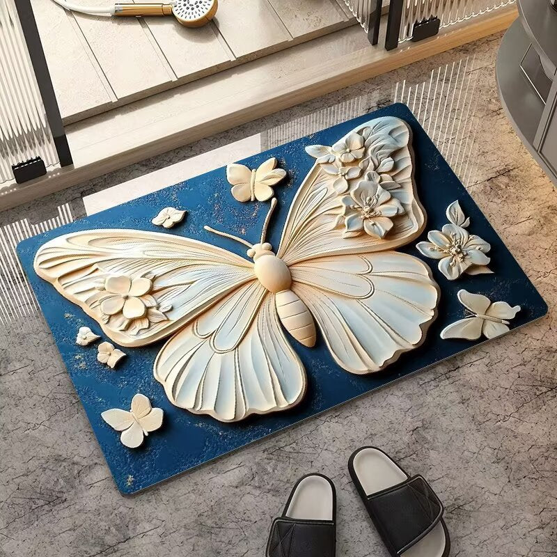 stereo butterfly soft diatom mud kitchen floor mat bathroom door absorbent quick-drying mat non-slip mat bathroom carpet