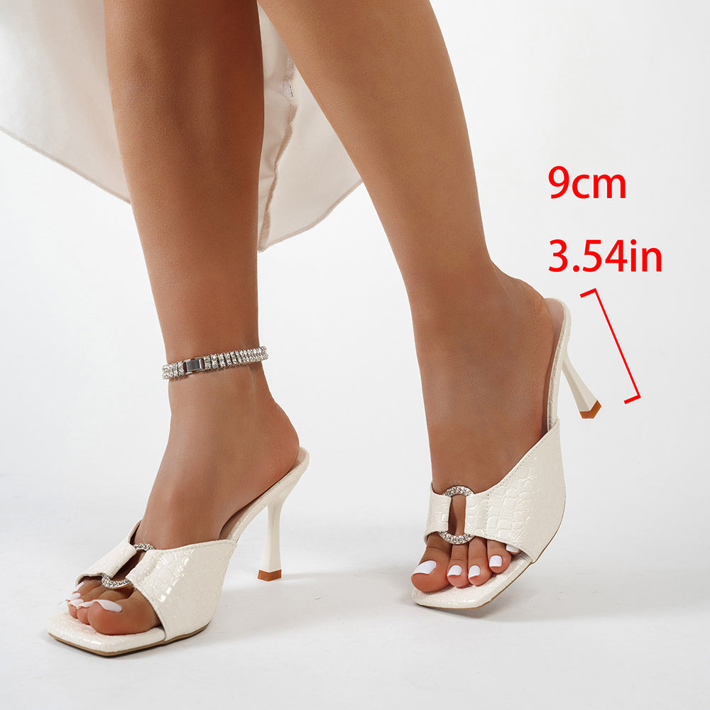 Fashionexportnew arrival high-heeled fish mouth slippers for women cross-border crocodile pattern open toe stiletto heel fashion women's sandals