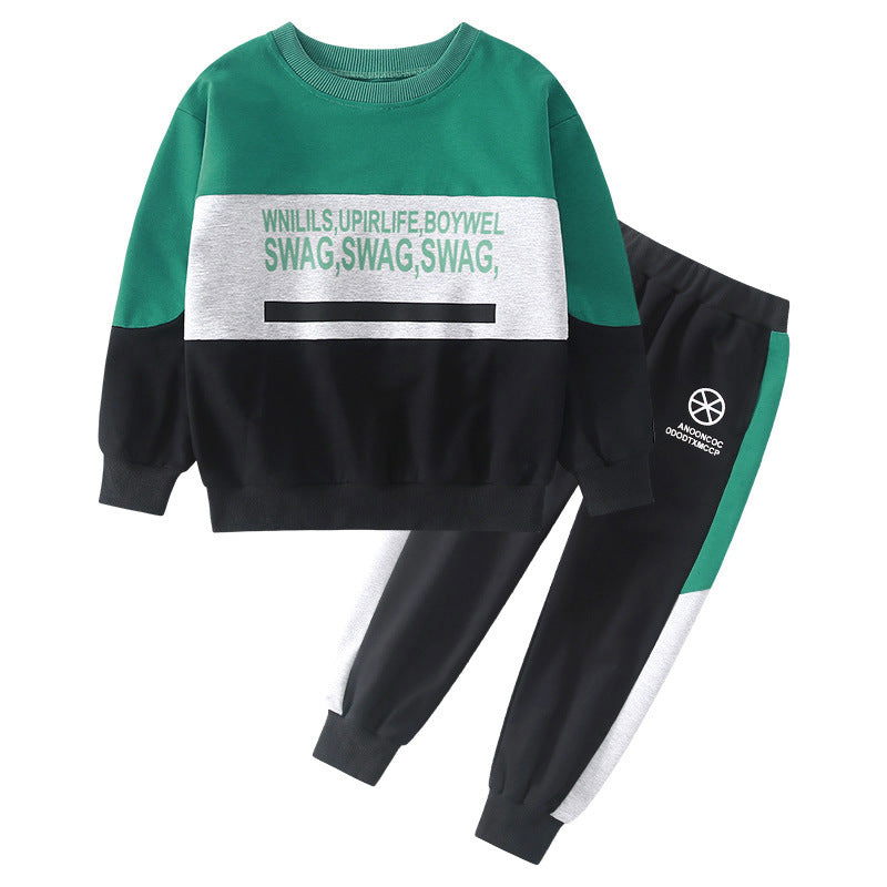 Boys' fall outfit set : kids' activewear, big kids' spring/autumn style, trendy long-sleeve top and pants for boys, big kids' long-sleeve set