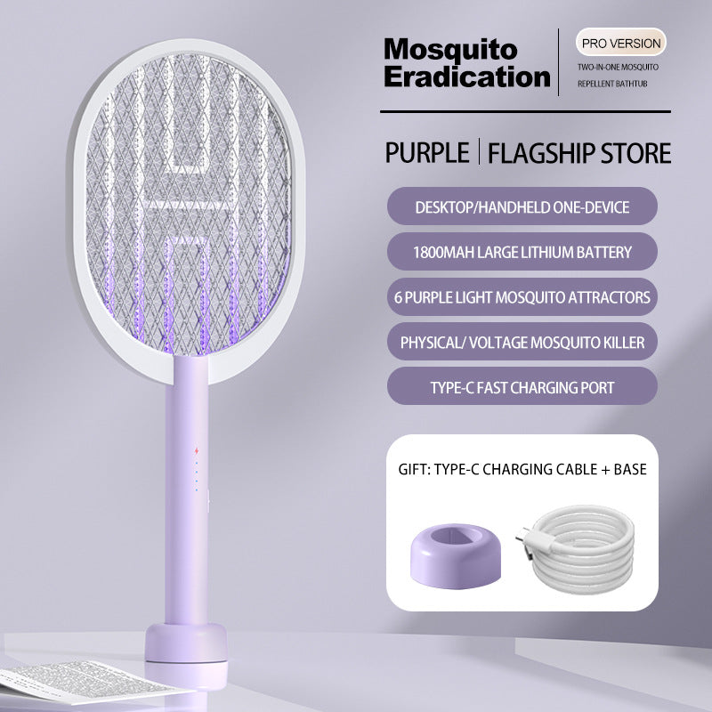 electric mosquito swatter and mosquito killer lamp two-in-one usb rechargeable 1800mah lithium battery outdoor mosquito swatter with bottom base wholesale