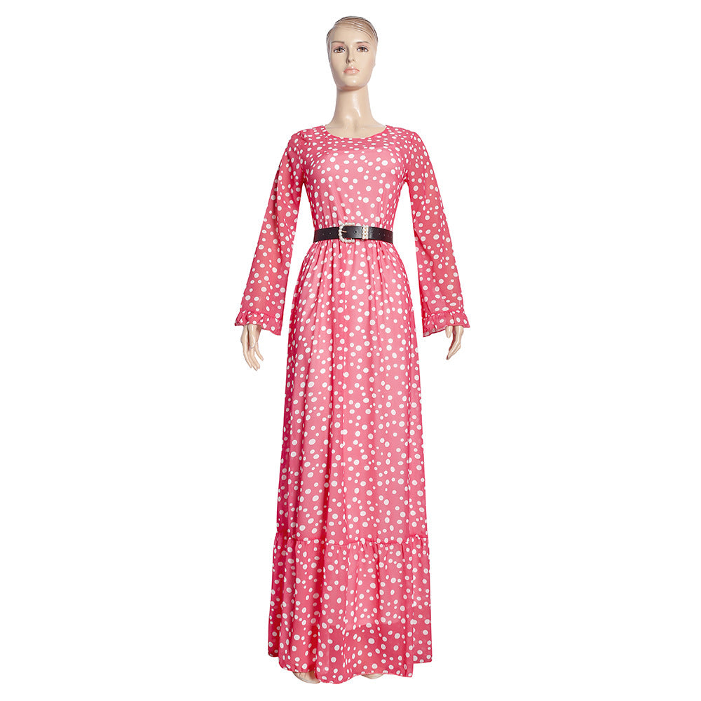 Lolita style fresh & sweet two-piece set: polka dot flare sleeve dress with belt - plus size african-inspired women's clothing