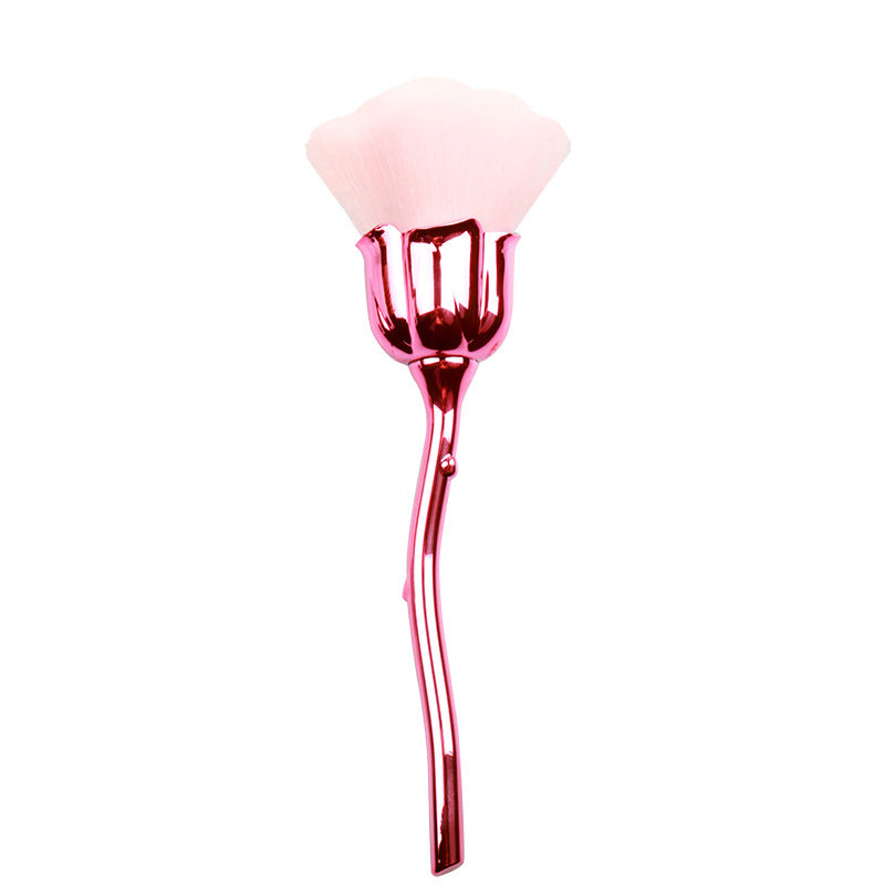 New gold electroplated rose powder brush, large soft bristle nail art dust brush, single pack floral makeup brush