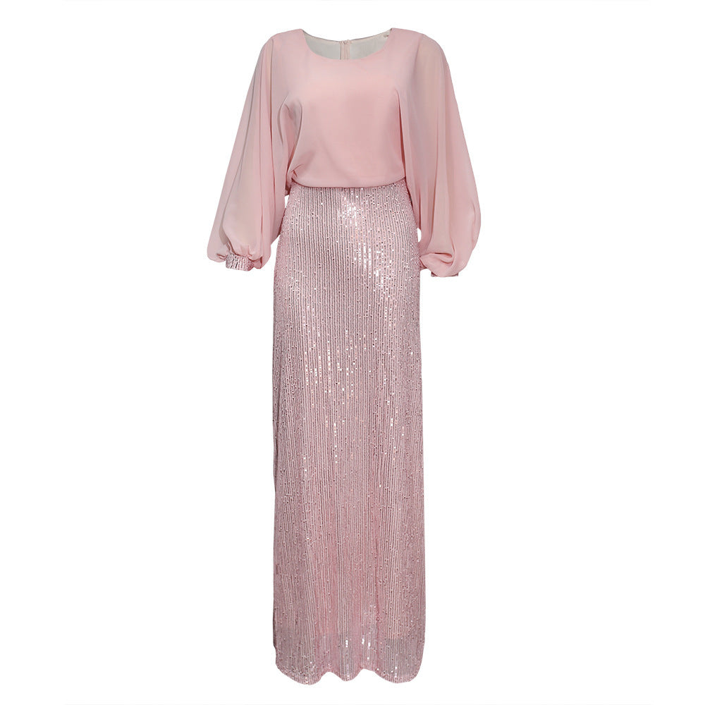 cross-border sourcing:  plus size african women's sequin chiffon christmas party evening gown dress
