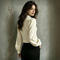 cross-border fashionexportfrenchretro chinese style featured plate button women's round neck slim long sleeves tops