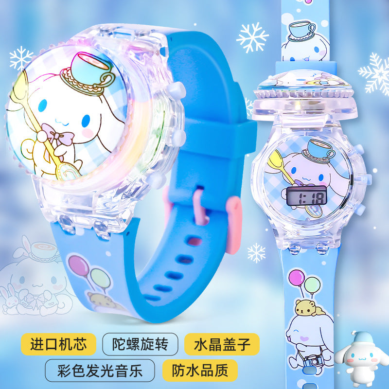 Kids' girls' electronic watch - luminous rotating gyro - cartoon my melody, kuromi, cinnamoroll - girl's toy gift