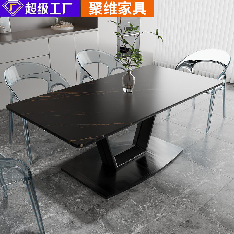 Factory direct wholesale sintered stone dining table - italian style, small apartment, light luxury, high-end, minimalist modern design with carbon steel legs, rectangular table