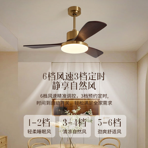 Wood grain color French medieval style 2025 new living room bedroom dining room fan light full spectrum silent eye protection ceiling fan