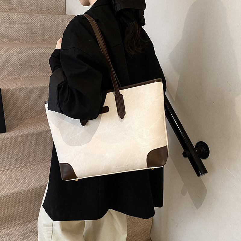 Retro large-capacity handbag bag 2025 winter new fashion leopard print foreign style shoulder bag texture tote bag