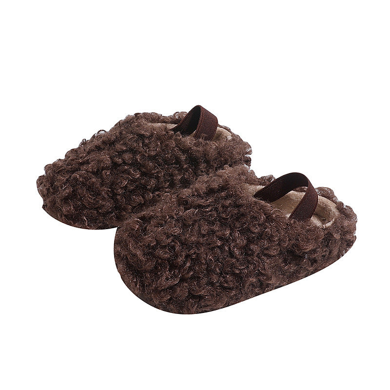 Vancahao girls' winter fleece-lined lambswool outdoor cotton shoes  korean style children's warm half-slipper fuzzy shoes