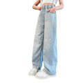 Girls' summer lightweight pants  new style: wide-leg pants for older girls, slim-fit straight-leg tencel jeans for middle school students
