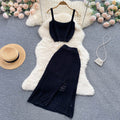 Sweet and spicy style fashioncut out camisole women's shortoutwearknittingtwo-piece sethigh waist slit skirt summer