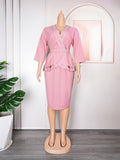African women's plus size office lady commute chic rhinestone embellished tiktok  fashion professional style two-piece dress set
