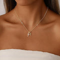 Amazon cross-border hot-selling copper plated 14k gold double cross necklace for women, european and american fashion trend, minimalist clavicle chain