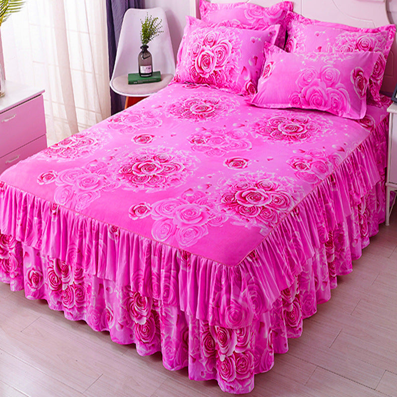 Bedspread bed skirt three-piece set korean style lace bed cover fitted sheet bed cover 3-piece set 1.68m bed 2.0 bed protector