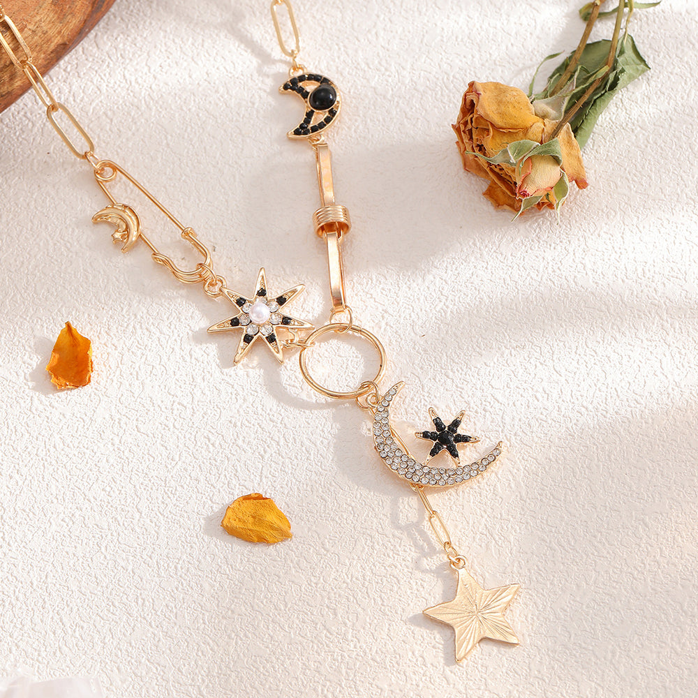 Wholesale necklace accessories: european & american style, cross-border star & moon pendants, women's niche light luxury, high-end paperclip clavicle chains