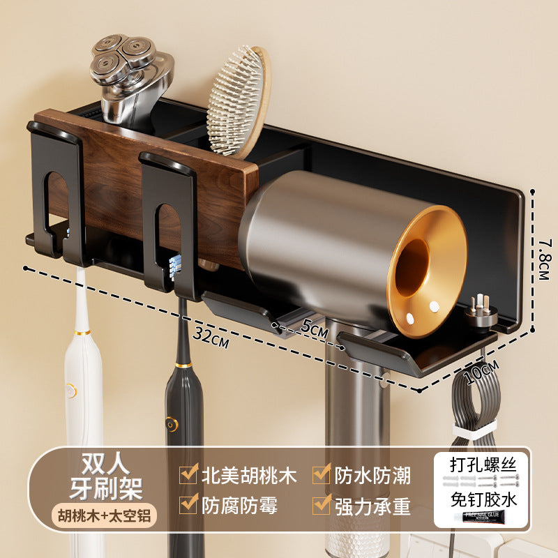 Walnut Hair dryer Shelf No punching toilet Toothbrush holder Storage Hair dryer holder Bathroom hanger