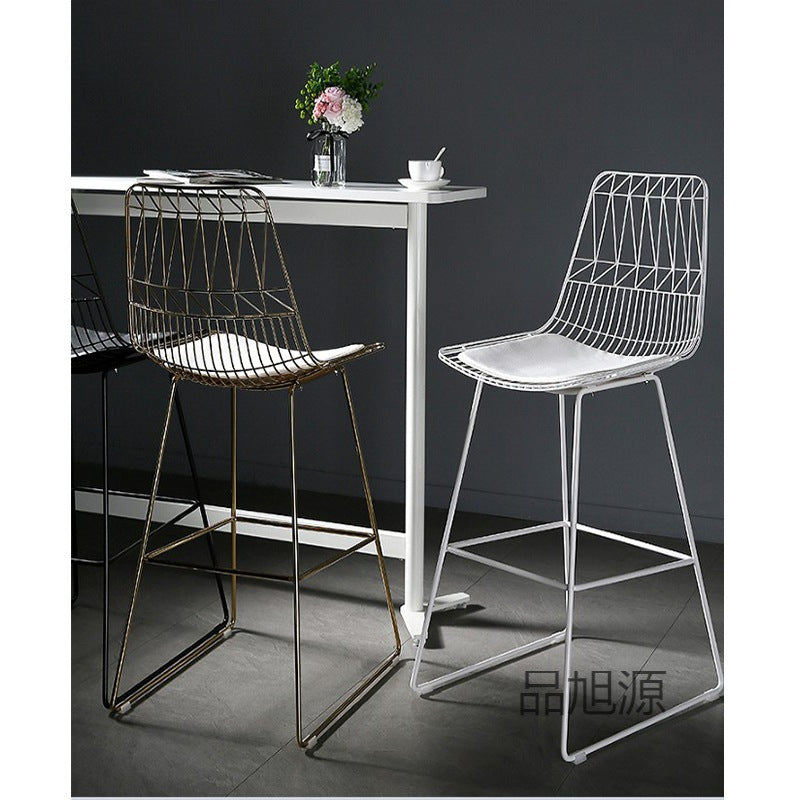 Nordic Bar Light Luxury Creative Wire Bar Chair Modern Simple Cafe Milk Tea Shop High Stool Leisure Metal Chair