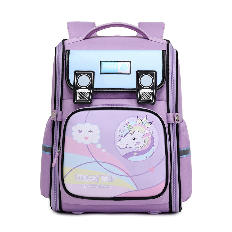 New cartoon primary school schoolbag integrated large-capacity boys and girls spine protection backpack light