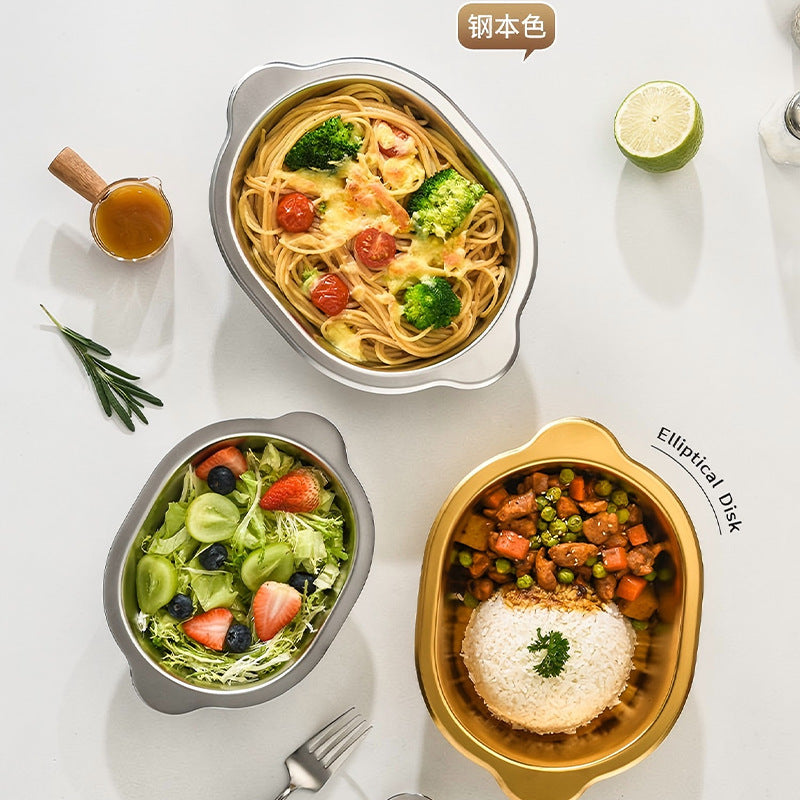 Korean stainless steel oval ramen basin steamed vegetable basin commercial baked rice bowl fried chicken plate flats salad bowl side dish bowl