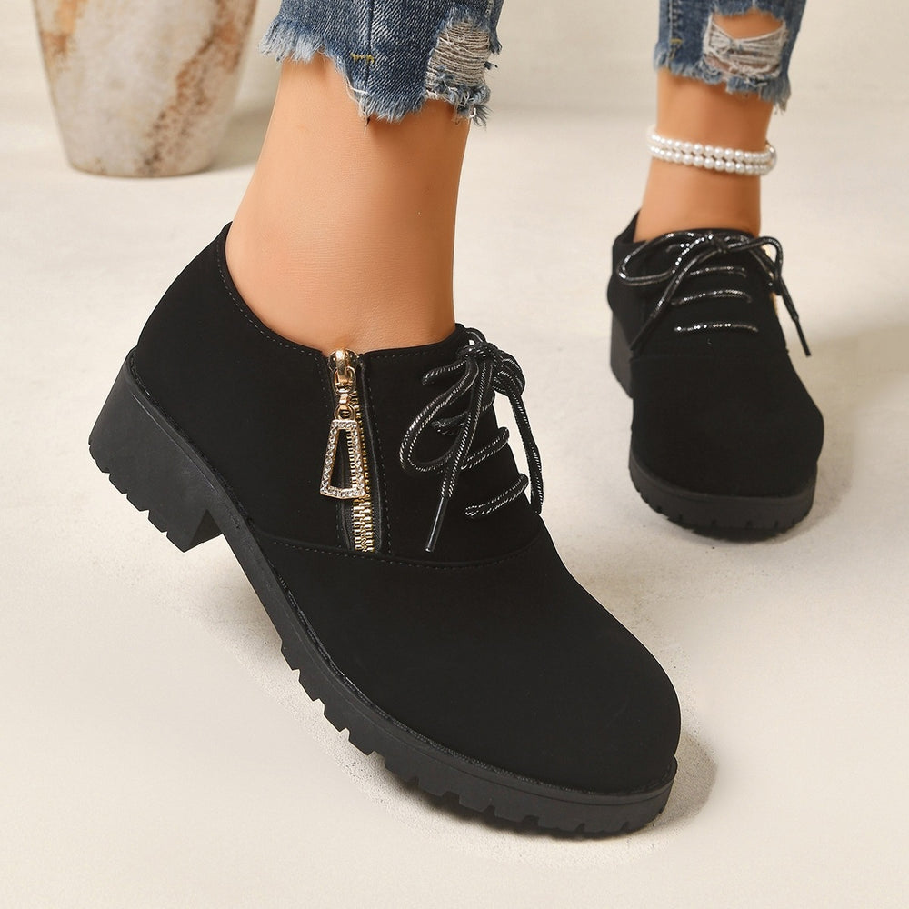 Wholesale plus size women's fall/winter new collection chunky heel solid color side zipper single shoes comfortable casual round toe martin boots